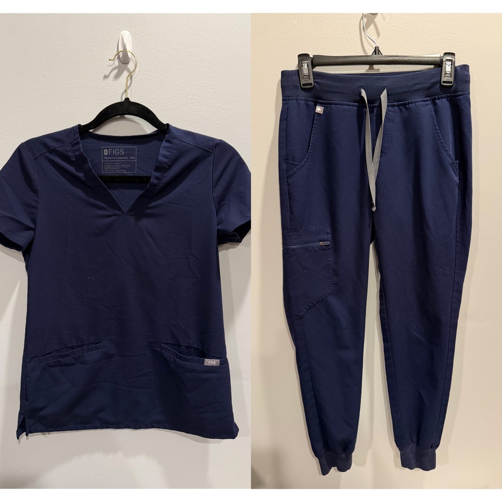 Figs Navy Scrub Set XXS Top Zamora Jogger Pants XS Technical Collection Navy